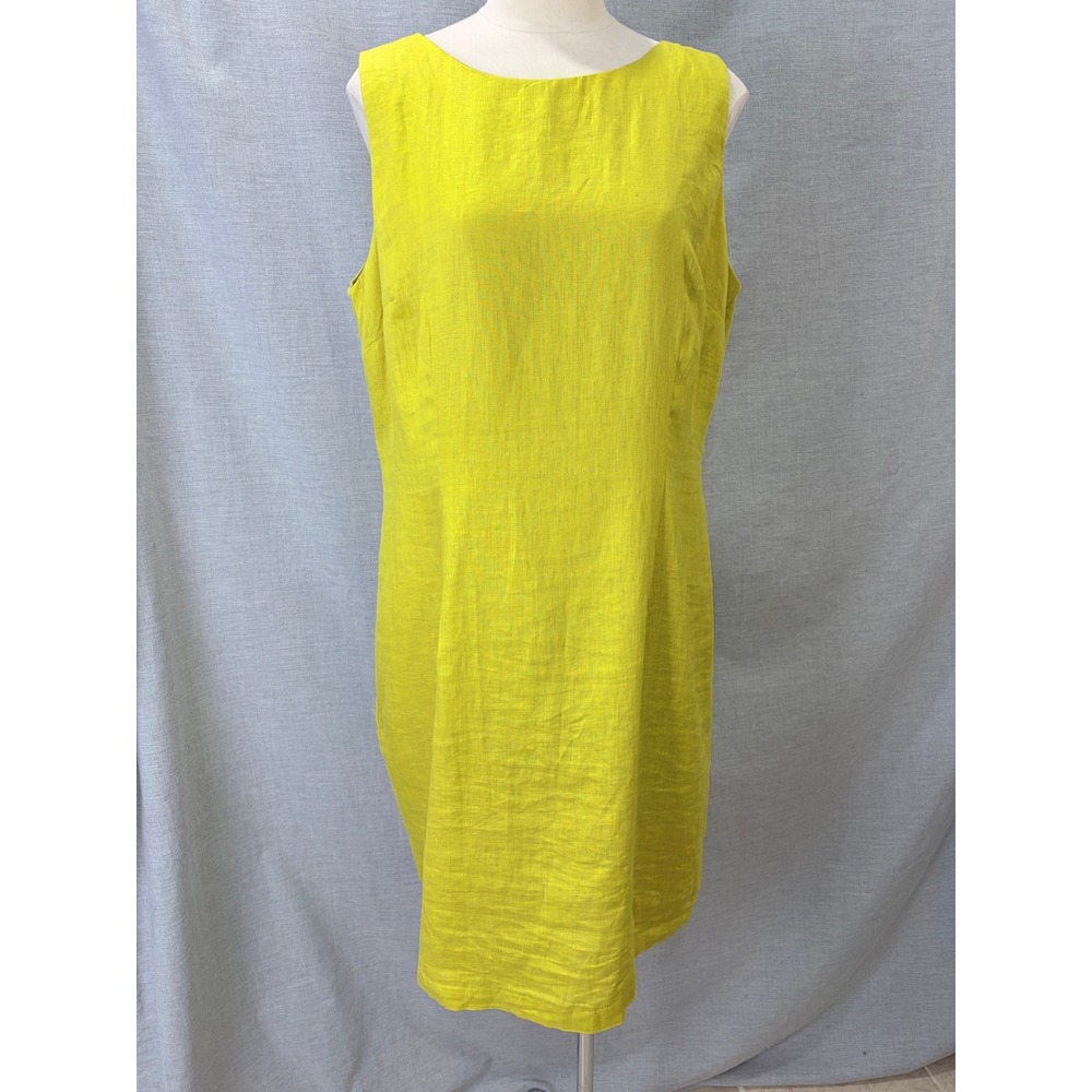 AGB Chartreuse Yellow Linen Shift Dress Womens 16 Sleeveless Mid Mod Sun
